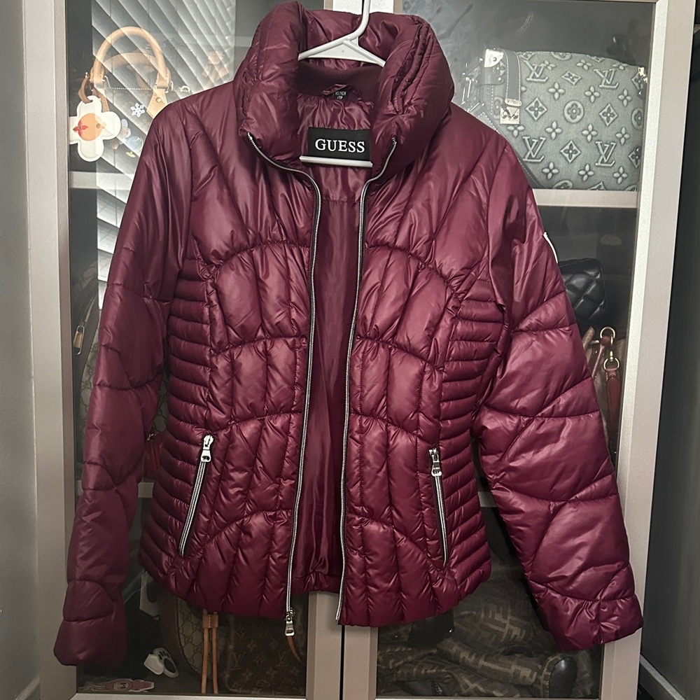 GUESS Women's Deep Red Puffer Jacket